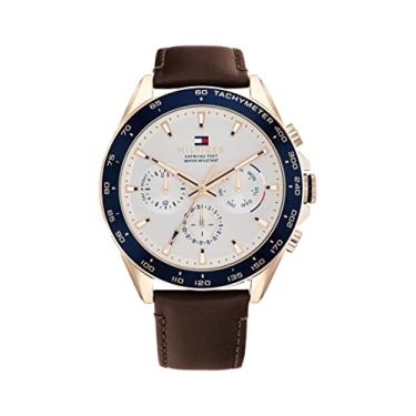 Imagem de Tommy Hilfiger Relógios masculinos de quartzo de aço inoxidável, Cravo dourado, couro