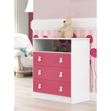 Imagem de Cômoda de Bebê 3 Gavetas 1 Nicho Arco-íris  DJD Móveis Branco/Rosa