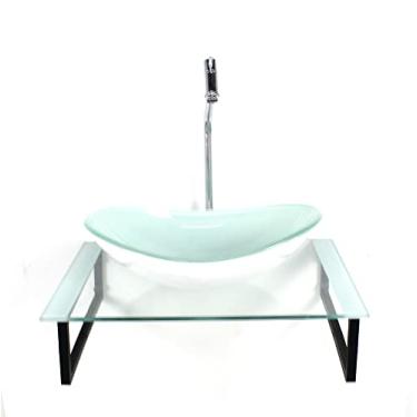 Imagem de KIT CUBA DE VIDRO OVAL 10MM TAMPO 50CM BRANCO COM SUPORTE TORNEIRA VALVULA