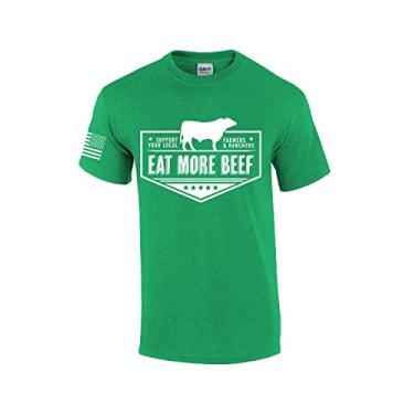 Imagem de Camiseta masculina de manga curta Support Your Local Farmers Eat More Beef Farm to Table, Verde irlandês antigo, 4G