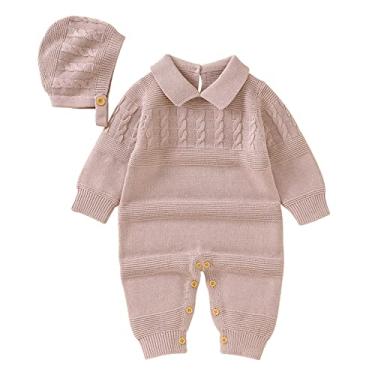 Imagem de Macaquinho de malha de algodão para bebês recém-nascidos com manga comprida para meninos e meninas (rosa, 9 a 12 meses)