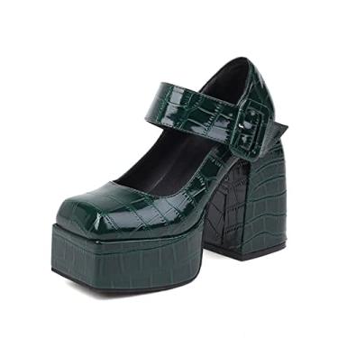 Imagem de Sandália feminina de salto alto salto grosso sandálias de salto alto sandália de festa sapatos de salto alto para mulheres, sapatos de dedo quadrado sapatos casuais femininos, verde, 37 EU/6US
