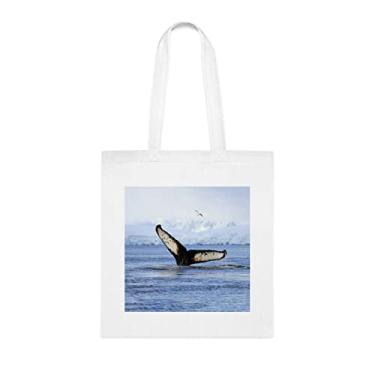 Imagem de Sacola de cauda de baleia jubarte, presente divertido, bolsa de ombro, bolsas reutilizáveis, cesta de Natal de aniversário, ideia de presente, Branco