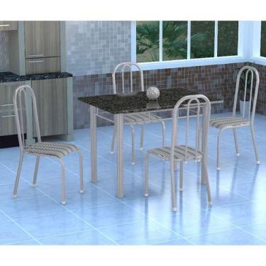 Imagem de Conjunto De Mesa Genebra Com 4 Cadeiras Madri Branco Prata E Preto Lis