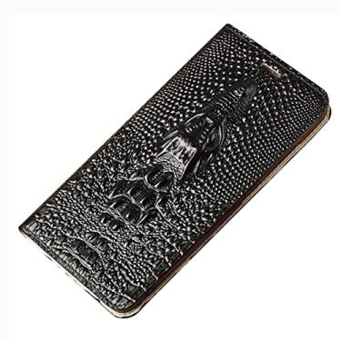 Imagem de YINGDAFENG Capa tipo carteira para iPhone 14/14 Pro/14 Plus/14 Pro Max, cabeça de crocodilo vintage couro legítimo capa traseira com slots para cartão suporte à prova de choque capa de proteção total, preta, 14 6,1 polegadas