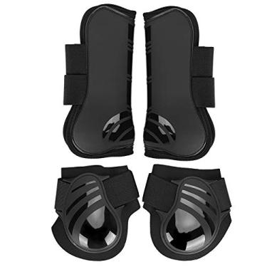 Imagem de ViaGasaFamido Bota de cavalo, 2 pares elásticos espessos de poliuretano dianteiro traseiro protetor de pernas de cavalo dianteiras e traseiras botas ajustáveis para treinamento de salto (preto M)