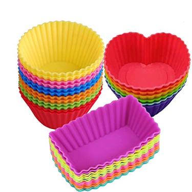 Imagem de Forros de silicone para assar, muffins e cupcakes, conjuntos de moldes em recipiente de armazenamento - pacote com 36