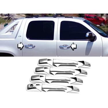 Imagem de eLoveQ Tampas de maçaneta de porta cromadas 4 sem orifício para chave de passageiro compatível com Chevrolet Silverado 07-13 / 07-14 Chevrolet Avalanche/Suburban/Tahoe/GMC Sierra/Yukon&Yukon XL/Cadillac Escalade
