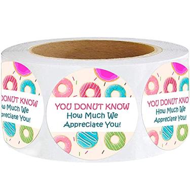 Imagem de Adesivos de agradecimento donut, adesivo de agradecimento de professor, equipe ou funcionário de 3,8 cm, ótimo para selos de envelopes e sacolas de presente.