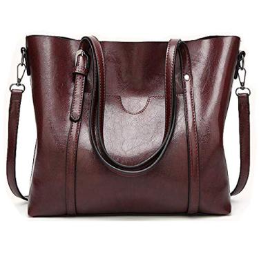 Imagem de Bolsa feminina de couro macio bolsa transversal de grande capacidade, Café