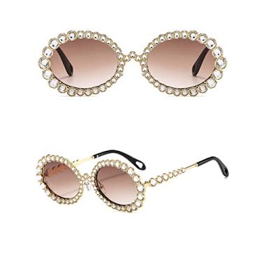 Imagem de Óculos de sol de strass de luxo feminino oval bling diamante óculos de sol fashion tons femininos redondos oculos de sol, 5, tamanho único