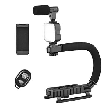 Imagem de Qudai Universal Video U Grip Handheld Vlog Bracket Kit Estabilizador com Luz de Vídeo LED Microfone Suporte de Telefone Obturador Remoto para Câmera de Smartphone Vlogging Gravação de Vídeo BD