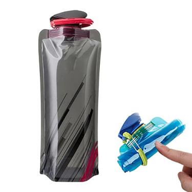 Imagem de Recipiente de água dobrável 700 ml reutilizável portátil esportes ao ar livre caminhadas acampamento saco de água garrafa de água macia ultraleve à prova de vazamento 2 peças, preto, 26 * 13 * 7 cm