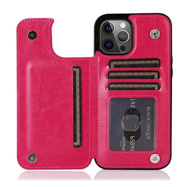 Imagem de Capa de couro de luxo para iPhone 14 13 12 Mini 11 Pro XR X XS Max 8 7 6 6s Plus 5 5S SE 2020 2022 Suporte de Carteira Capa de Telefone, Rosa Vermelha, Para iPhone 12ProMax 6,7 polegadas