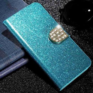 Imagem de Carteira Flip Card Slot Case Para Samsung Galaxy S9 S10 Plus S10E Note 8 9 M20 M10 A30 A50 A7 A8 A9 J6 Plus Cover Capa, Azul Com Diamante, Para A9 2018