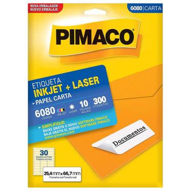 Imagem de Etiqueta Pimaco Carta Inkjet + Laser 25,4x66,7mm 10 Folhas 6080 60164