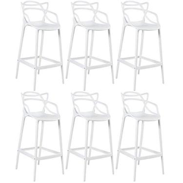 Imagem de Loft7 Home Decor, Conjunto Kit 6 Banquetas Alta Allegra Design 76 cm Polipropileno Injetado Alta Densidade Sala De Jantar Cozinha Jantar Bar Jardim Varanda Branco