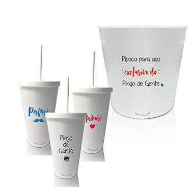 Imagem de Kit Balde e Copos com Tampa Personalizados Pingo de Gente Dia das Crianças
