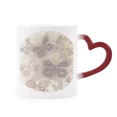 Imagem de Caneca elegante vintage cinza borboleta papel de parede sensível ao calor caneca vermelha muda de cor