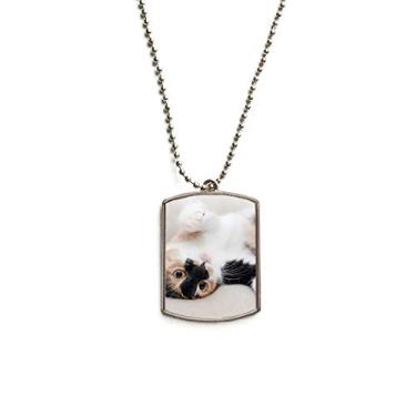 Imagem de DIYthinker Colar com pingente de gato gatinho para dormir com corrente de aço inoxidável para cães