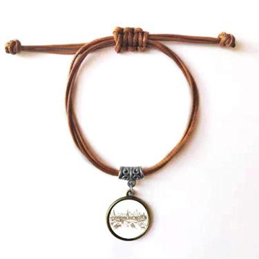 Imagem de DIYthinker Pulseira de couro com desenho de ponto de referência da River Bridge, pulseira marrom para presente