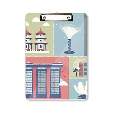 Imagem de Prancheta de arranha-céus Cingapura com pontos famosos, pasta, bloco de notas A4