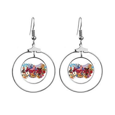 Imagem de Brincos Eagle Liberty Burger America Graffiti com argola pendurada, joia circular