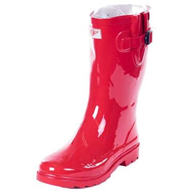 Imagem de Bota de chuva feminina de borracha Forever Young – Botas de chuva femininas até o meio da panturrilha de 28 cm, botas impermeáveis para jardinagem ao ar livre, galochas coloridas, Vermelho, 8