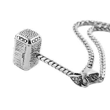 Imagem de HZMAN Colar de aço inoxidável Thor Hammer para homens e mulheres com pingente de martelo 55 cm + corrente de 5 cm, 4.3 x 1.8 cm (Pendant), 24 inches (Chain), Aço inoxidável