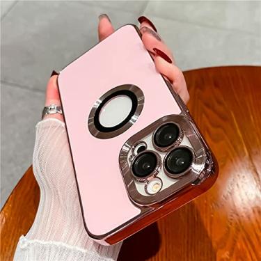 Imagem de Capa de telefone magnética fosca de luxo para iPhone 14 Pro Max 11 12 13 Plus lente vidro à prova de choque acrílico capa, rosa, para iPhone 14 Pro