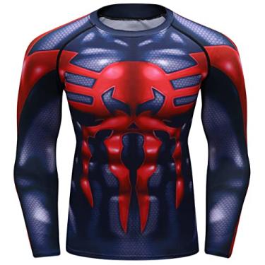 Imagem de Camisetas masculinas Red Plume Cool Dry com estampa digital 3D de compressão de manga comprida, camisetas de base, esportes e fitness, Red a, Medium