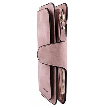 Imagem de Carteira com porta-cartões, carteira de couro com zíper de grande capacidade para compras, rosa, tamanho �nico