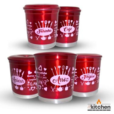 Imagem de Jogo Kit Lata Porta Mantimento em Aluminio Vermelha com Nome