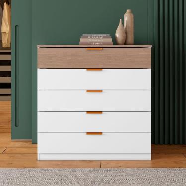 Imagem de Cômoda Bartira Diplomata com 5 Gavetas, Trava de Segurança e Espaço para TV de até 42 polegadas - 90cm de Largura