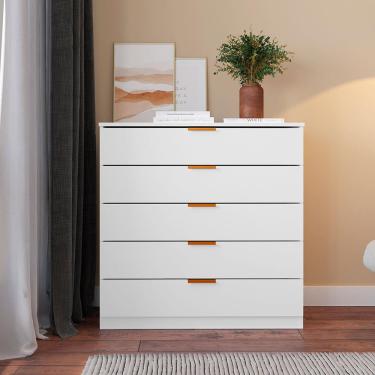 Imagem de Cômoda Bartira Diplomata com 5 Gavetas, Trava de Segurança e Espaço para TV de até 42 polegadas - 90cm de Largura