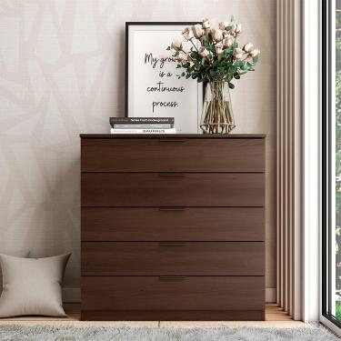 Imagem de Cômoda Bartira Diplomata com 5 Gavetas, Trava de Segurança e Espaço para TV de até 42 polegadas - 90cm de Largura