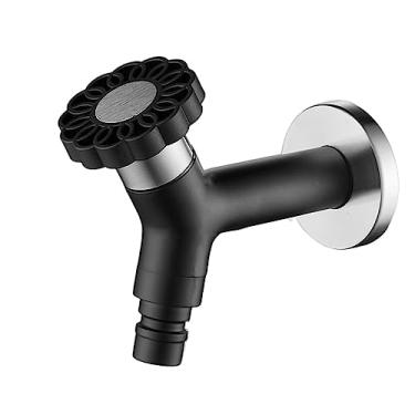 Imagem de Torneiras de máquina de lavar de montagem em parede de aço inoxidável preto para banheiro Esfregão de canto para piscina Torneira pequena para jardim ao ar livre Torneira de água fria, 38001
