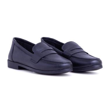 Imagem de Mocassim Feminino Couro Detalhe Frontal Bico Redondo Casual