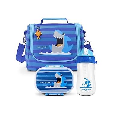 Imagem de Kit Lancheira Térmica Infantil 6950ml + Pote p/Lanche de 2 Andares Infantil 400ml + Garrafa de Água Infantil 460ml (Azul)