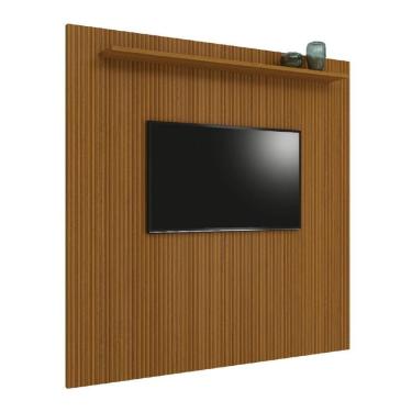 Imagem de Painel Para Tv Até 75 Polegadas Ripado Impressão 3D Egeo Com Prateleira 2,25m Cedro EDN