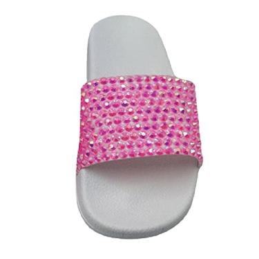Imagem de Sandálias femininas deslizantes elegantes com suporte de arco sapatos de plástico chinelos femininos para slides de diamante colorido (rosa, 6,5)