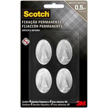 Imagem de Scotch, 3M, Gancho Adesivo, Fixação Permanente, Sem Furos, Transparente, 4 unidades