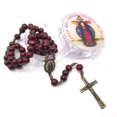 Imagem de Terço Santas Chagas Madeira Com Caixinha Em Acrílico 8 Mm