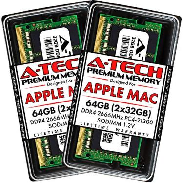 Imagem de RAM A-Tech 64GB (2 x 32 GB) para Apple 2019 iMac 27 polegadas Retina 5K, 2018 Mac Mini | DDR4 2666 MHz PC4-21300 SO-DIMM 260-Pin CL19 1,2 V não ECC Kit de atualização de memória sem buffer