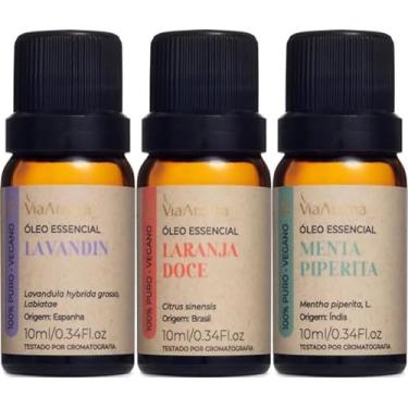 Imagem de Kit 3 Óleos Essenciais Via Aroma 100% Puros Clássicos Naturais Para Difusor, Massagem e Aromaterapia Escolha o seu (Menta Piperita+Laranja Doce+Lavandin)