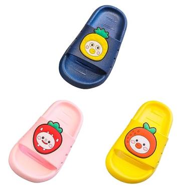 Imagem de Chinelos sapatos para meninas pequenas fundo antimacio meninos e meninas crianças sandálias de frutas design bonito de desenho animado casa, Amarelo + azul + vermelho, 9 Toddler