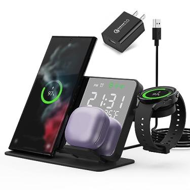 Imagem de Estação de carregamento sem fio, estação de carregamento rápido BRIMFORD 4 em 1 com despertador digital para Samsung Galaxy S24 Ultra/S23/S22/Note 20/Z Flip Fold 4, para Galaxy Watch 6 Classic/6/5