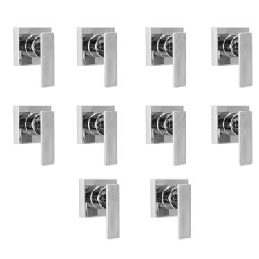 Imagem de Kit 10 Acabamento Registro Alavanca Quadrada Padrão 16 Estrias Banheiro Lavabo Chuveiro Cromado