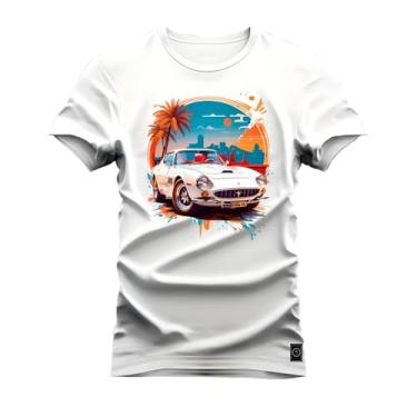 Imagem de Camiseta Plus Size Agodão T-Shirt Unissex Premium Macia Estampada Carro Paisagem Branco G3