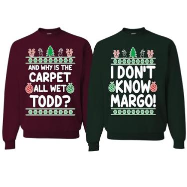Imagem de wild custom apparel Why is The Carpet All Wet Todd IDK Margo Couples Ugly Christmas Suéter de Natal, Marrom e verde-floresta - novo, 1